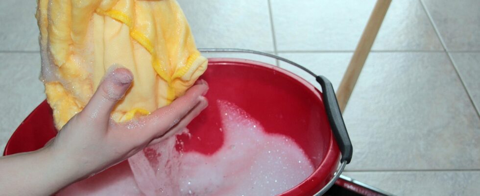 cleaning bucket, cleaning rags, soapy water, transducer, clean, wring clean, scraper, clean the floor, clean, clean, clean, clean, clean